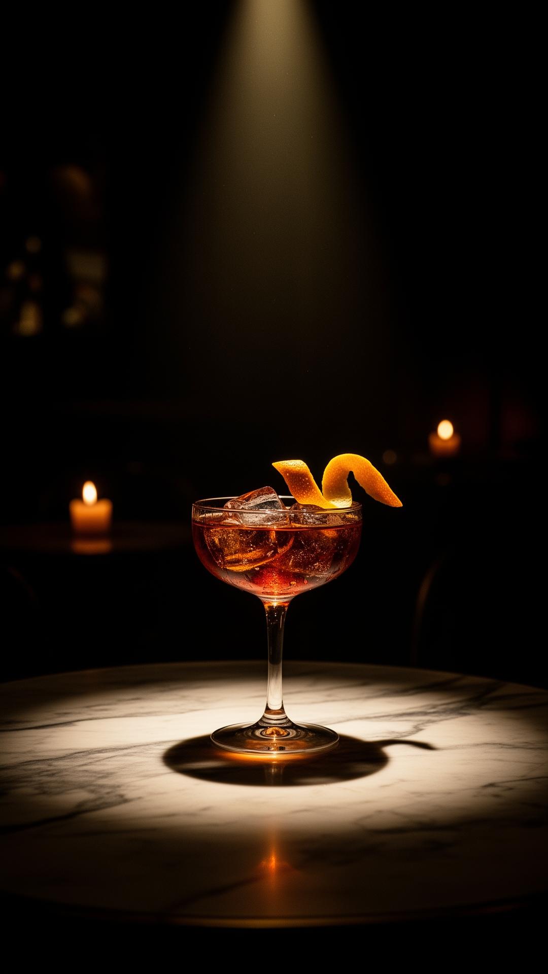 Cocktail al lume di candela su un tavolo di marmo da Maperò